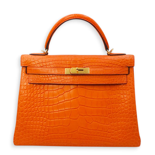 Kelly 32 Orange in Matte Alligator Gold hardware CL2601-18291 1