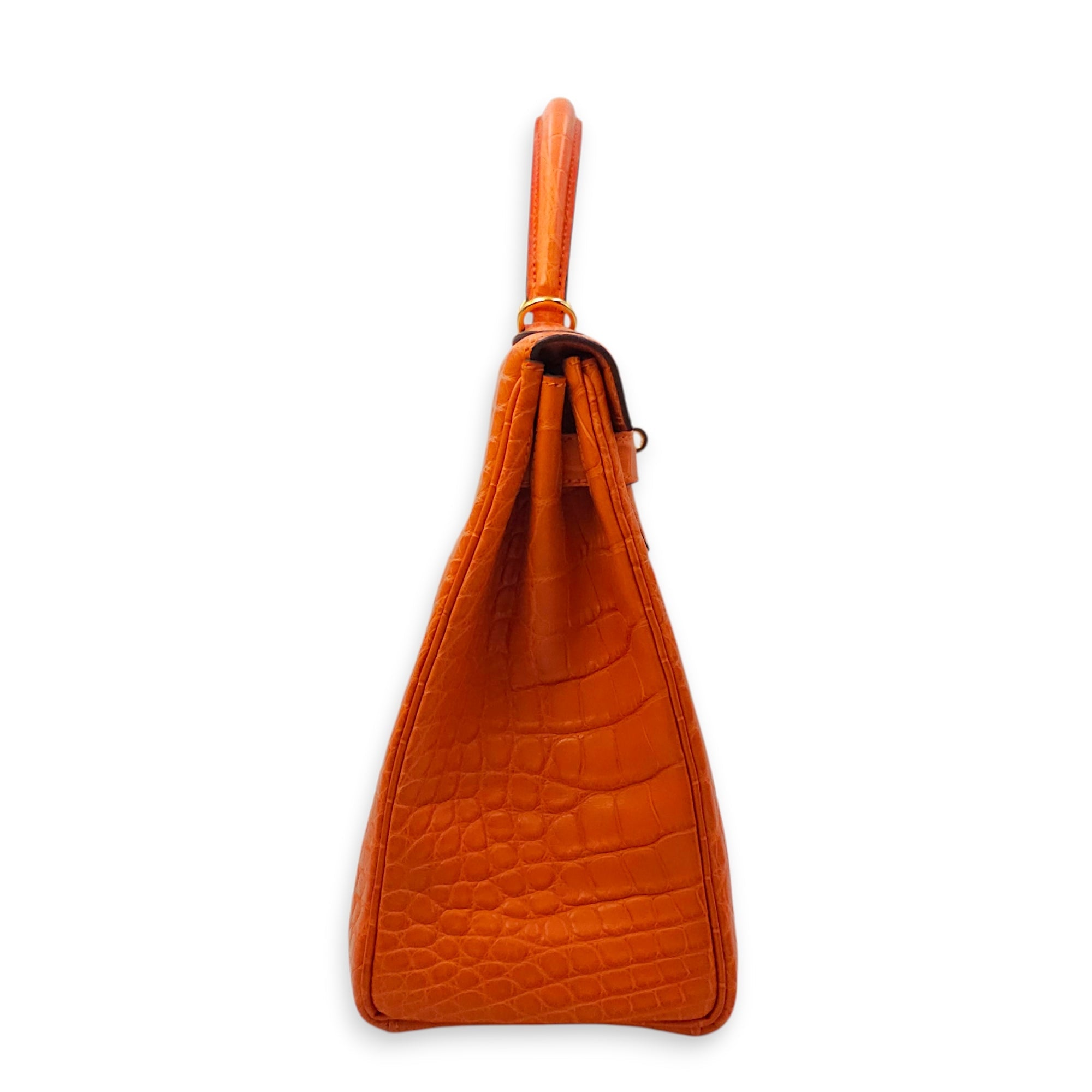 Kelly 32 Orange in Matte Alligator Gold hardware CL2601-18291 4
