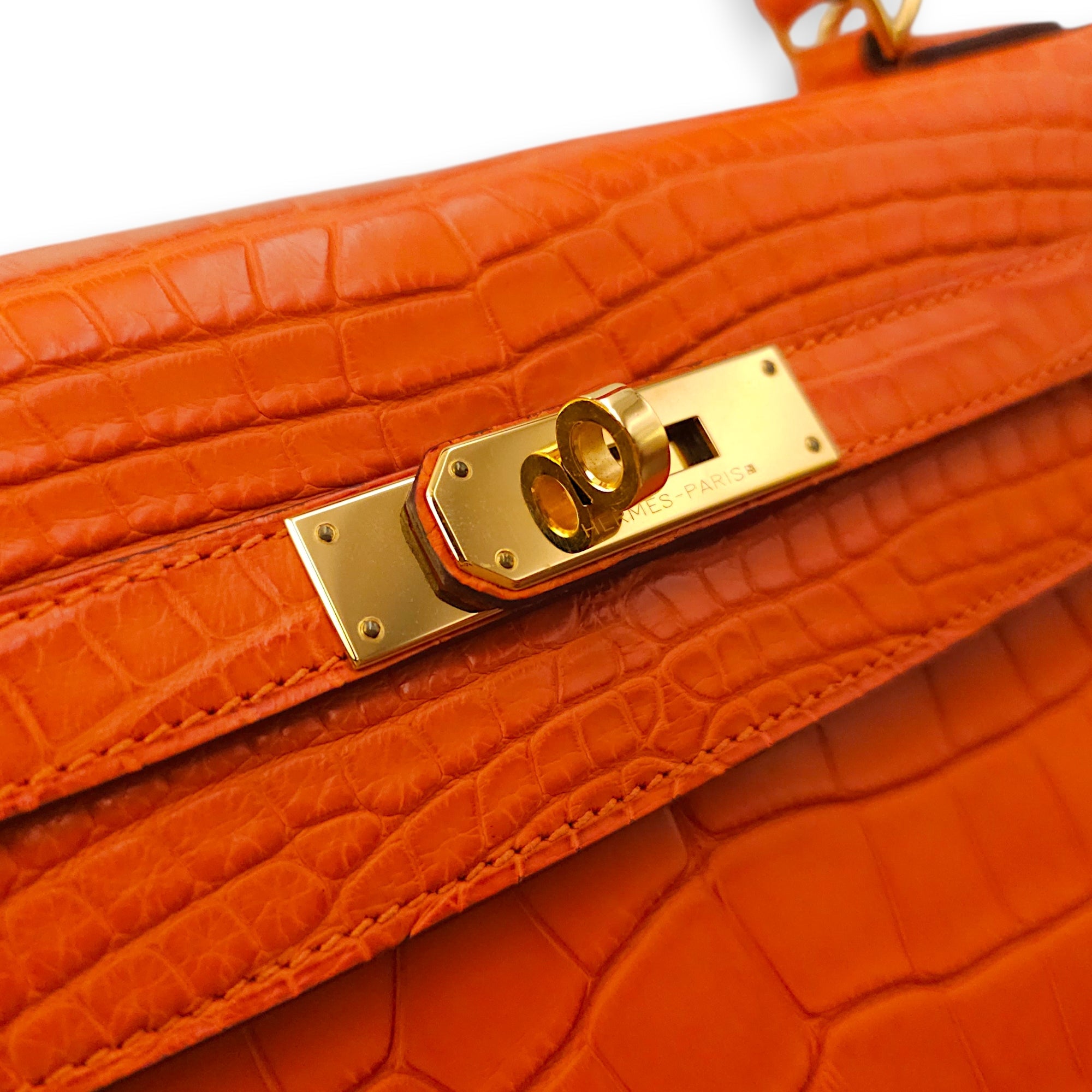 Kelly 32 Orange in Matte Alligator Gold hardware CL2601-18291 8