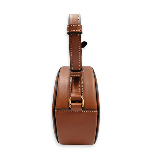 Oval Brown Crossbody Bag in Calfskin Gold hardware CL2601-18324 4