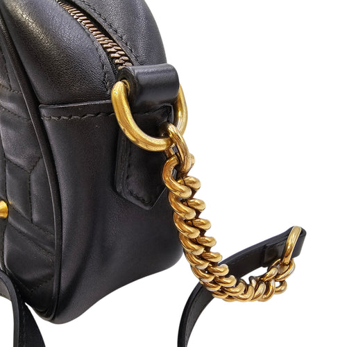 GG Pearly Marmont Camera Black Crossbody Bag in Matelasse Gold hardware