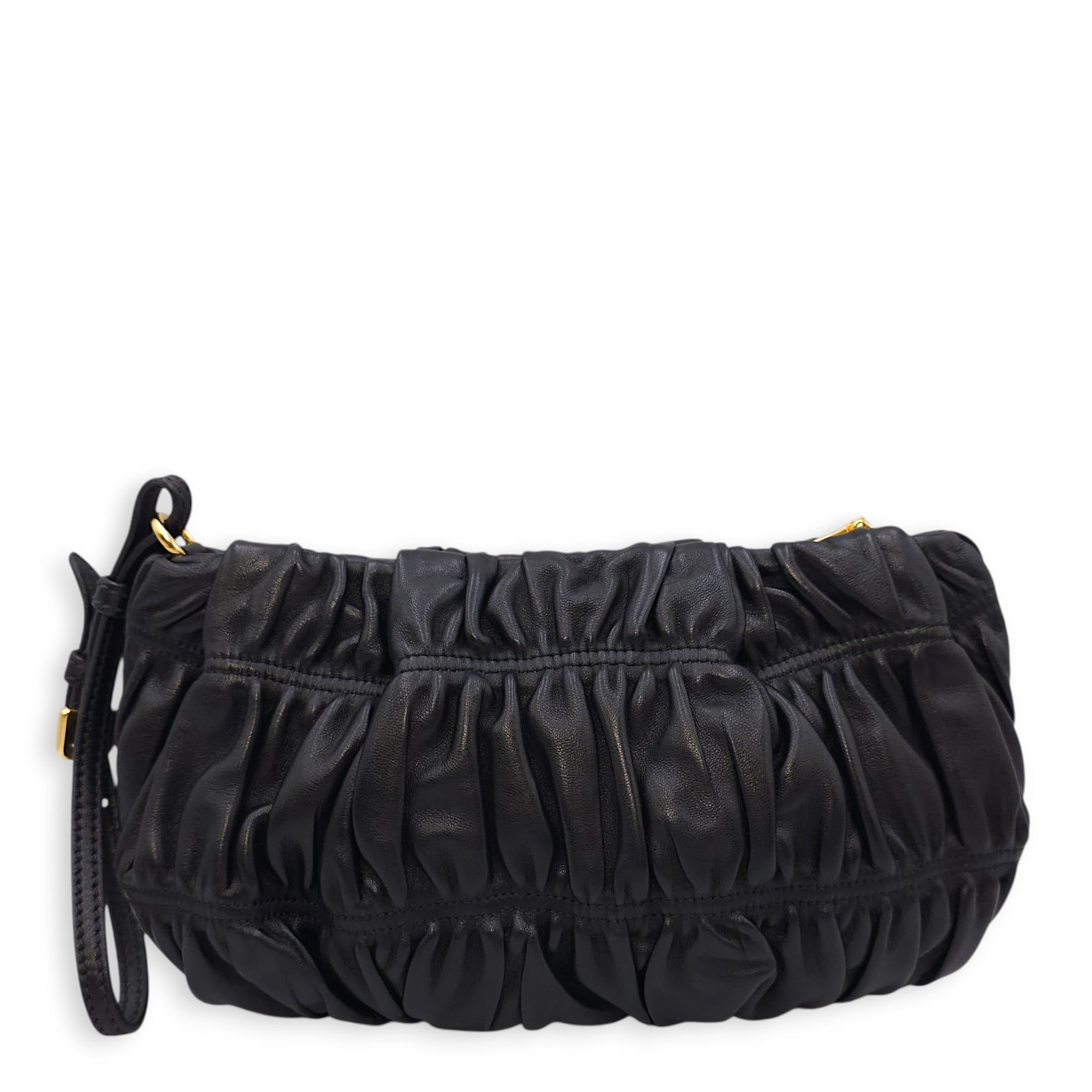Gaufre Wristlet Black Clutch in Nappa Leather Gold hardware CL2601-18337 2