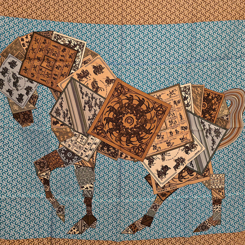 A Cheval sur mon Carre Scarf 90 Vert/Gris Scarf