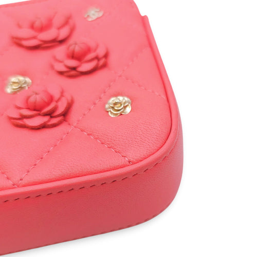 CC Camellia Fushia Pink Long Wallet on Chain in Lambskin Gold hardware CL2601-18360 10