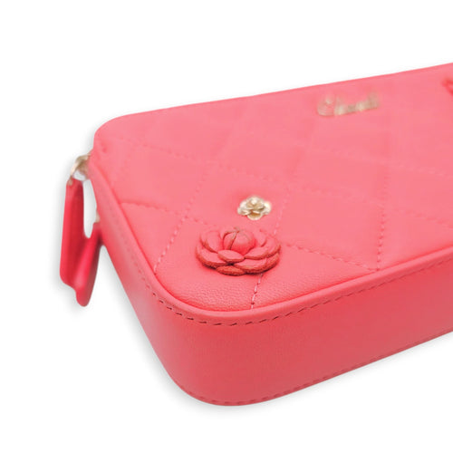 CC Camellia Fushia Pink Long Wallet on Chain in Lambskin Gold hardware CL2601-18360 11