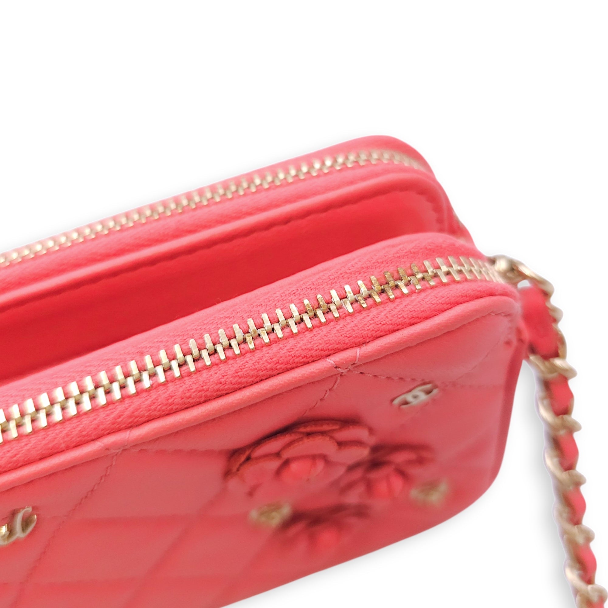 CC Camellia Fushia Pink Long Wallet on Chain in Lambskin Gold hardware CL2601-18360 13