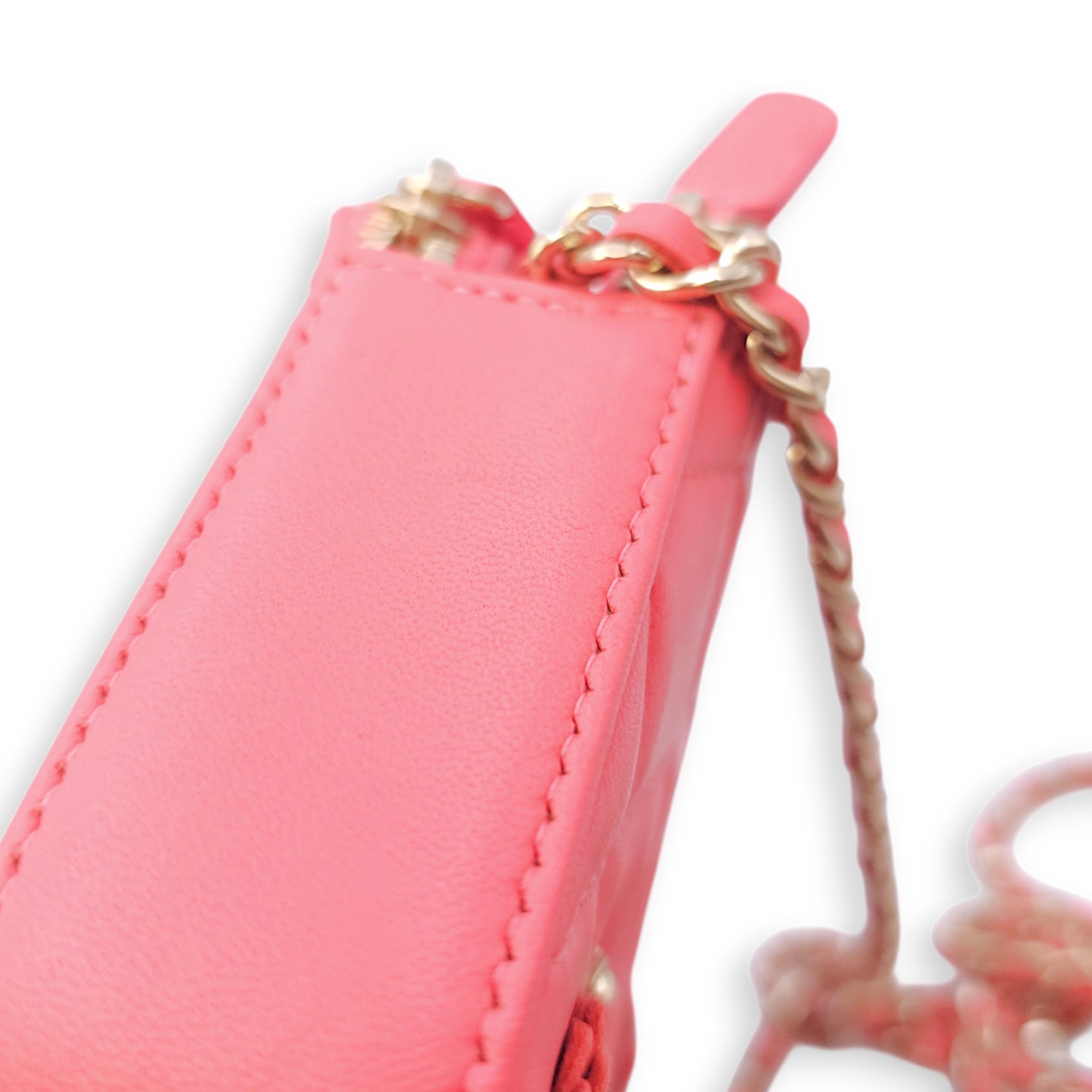 CC Camellia Fushia Pink Long Wallet on Chain in Lambskin Gold hardware CL2601-18360 15