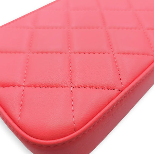 CC Camellia Fushia Pink Long Wallet on Chain in Lambskin Gold hardware CL2601-18360 17