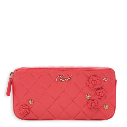 CC Camellia Fushia Pink Long Wallet on Chain in Lambskin Gold hardware CL2601-18360 1