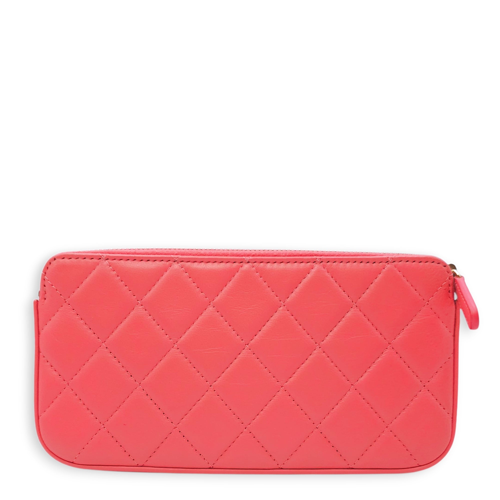 CC Camellia Fushia Pink Long Wallet on Chain in Lambskin Gold hardware CL2601-18360 2