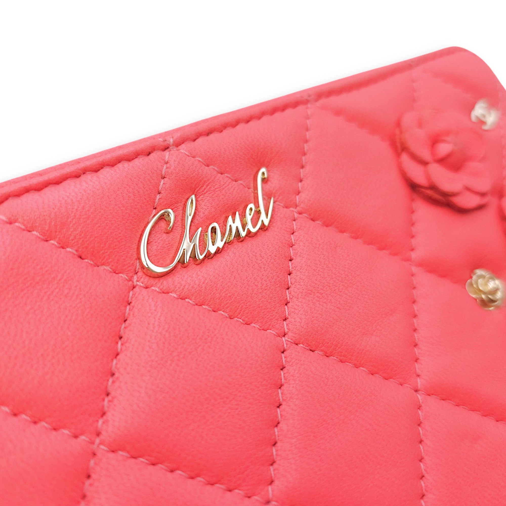 CC Camellia Fushia Pink Long Wallet on Chain in Lambskin Gold hardware CL2601-18360 9