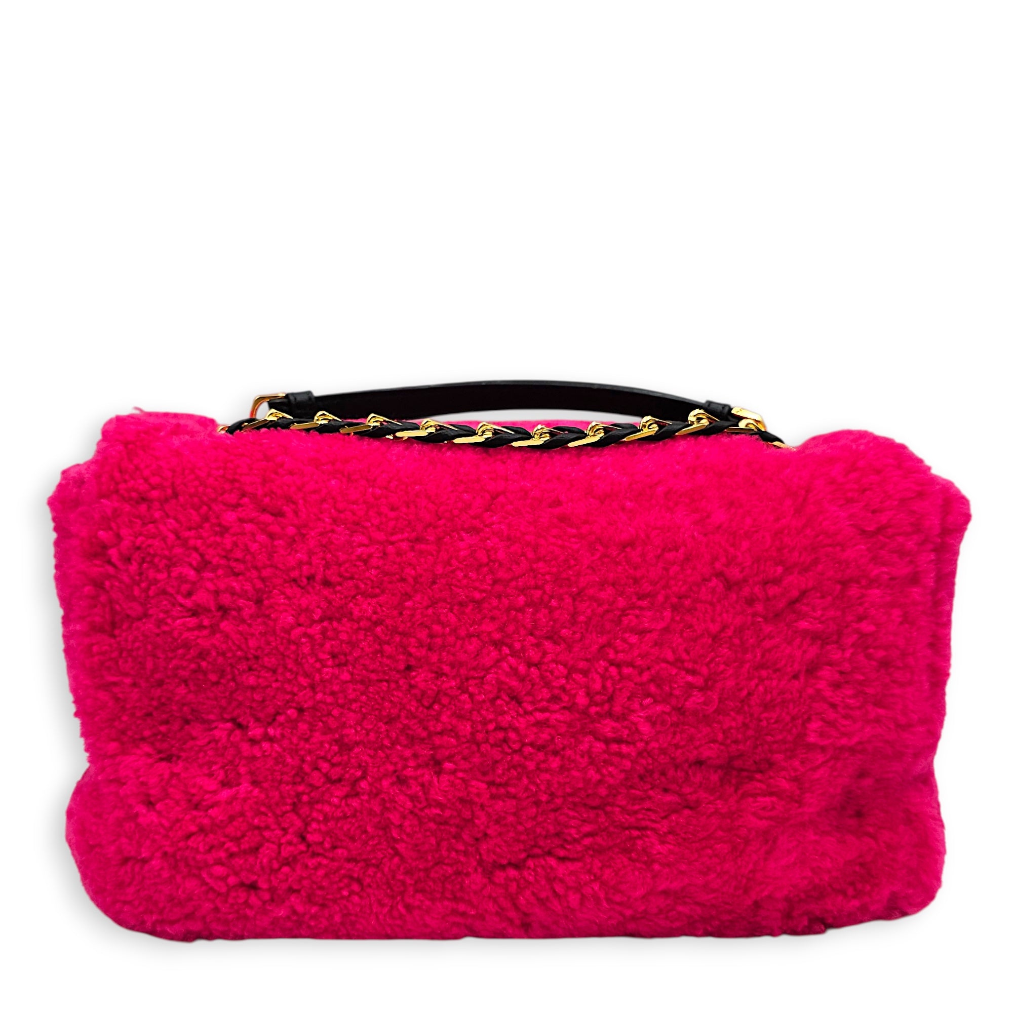 Shearling Be Baguette 26 Pink Shoulder Bag in Shearling Gold hardware