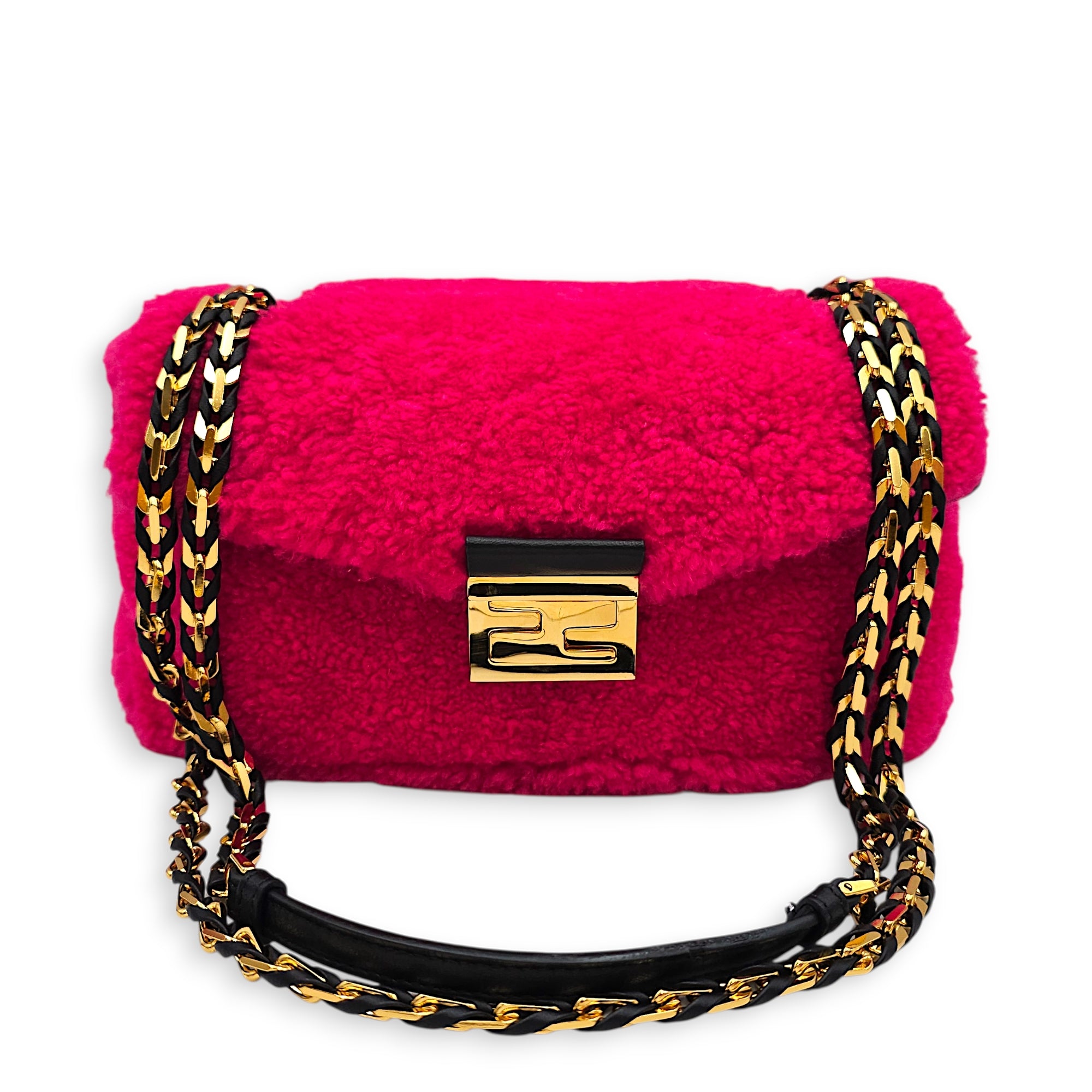 Shearling Be Baguette 26 Pink Shoulder Bag in Shearling Gold hardware