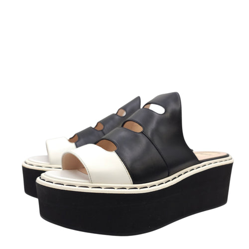 Platform Slide Sandals Size 38 Black Shoes in Calfskin CL2601-18408 2