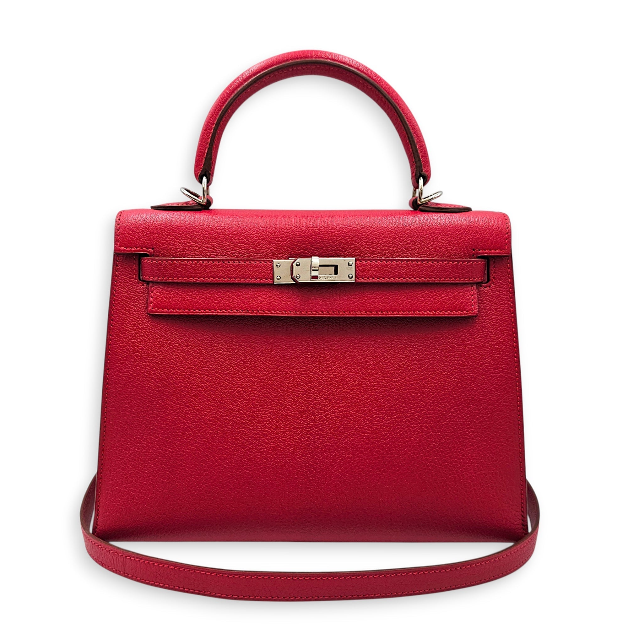 Sellier Kelly 25 Fuchsia in Chevre Coromandel Palladium hardware CL2601-18464 3