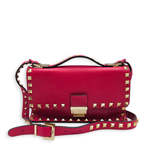 Garavani Small Rockstud Flap Small Hot Pink Crossbody Bag in Calfskin Gold hardware CL2601-18502 3