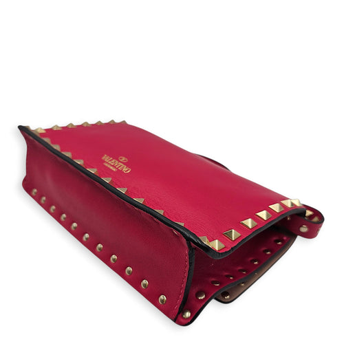 Garavani Small Rockstud Flap Small Hot Pink Crossbody Bag in Calfskin Gold hardware CL2601-18502 10