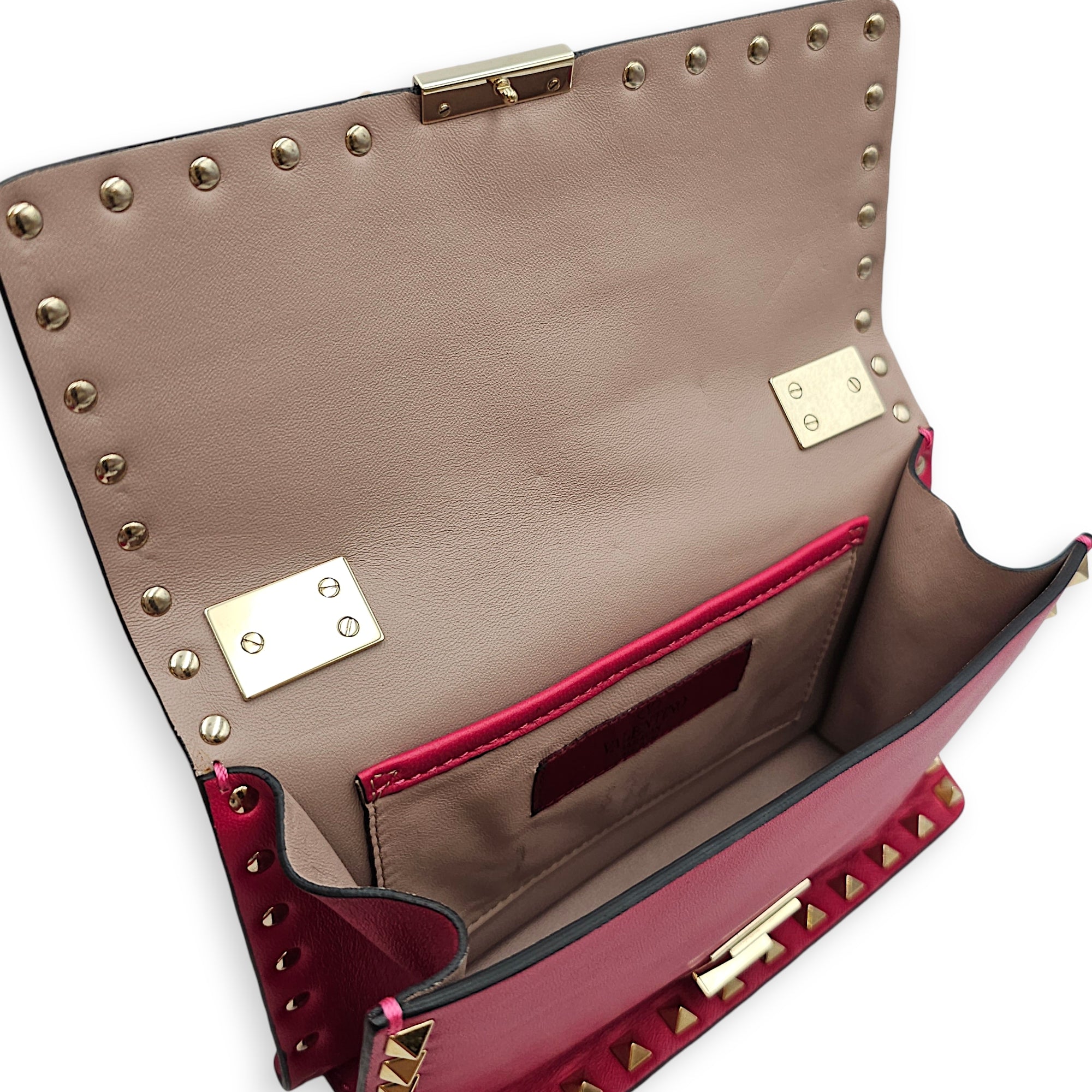Garavani Small Rockstud Flap Small Hot Pink Crossbody Bag in Calfskin Gold hardware CL2601-18502 12
