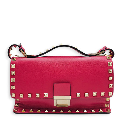 Garavani Small Rockstud Flap Small Hot Pink Crossbody Bag in Calfskin Gold hardware CL2601-18502 1