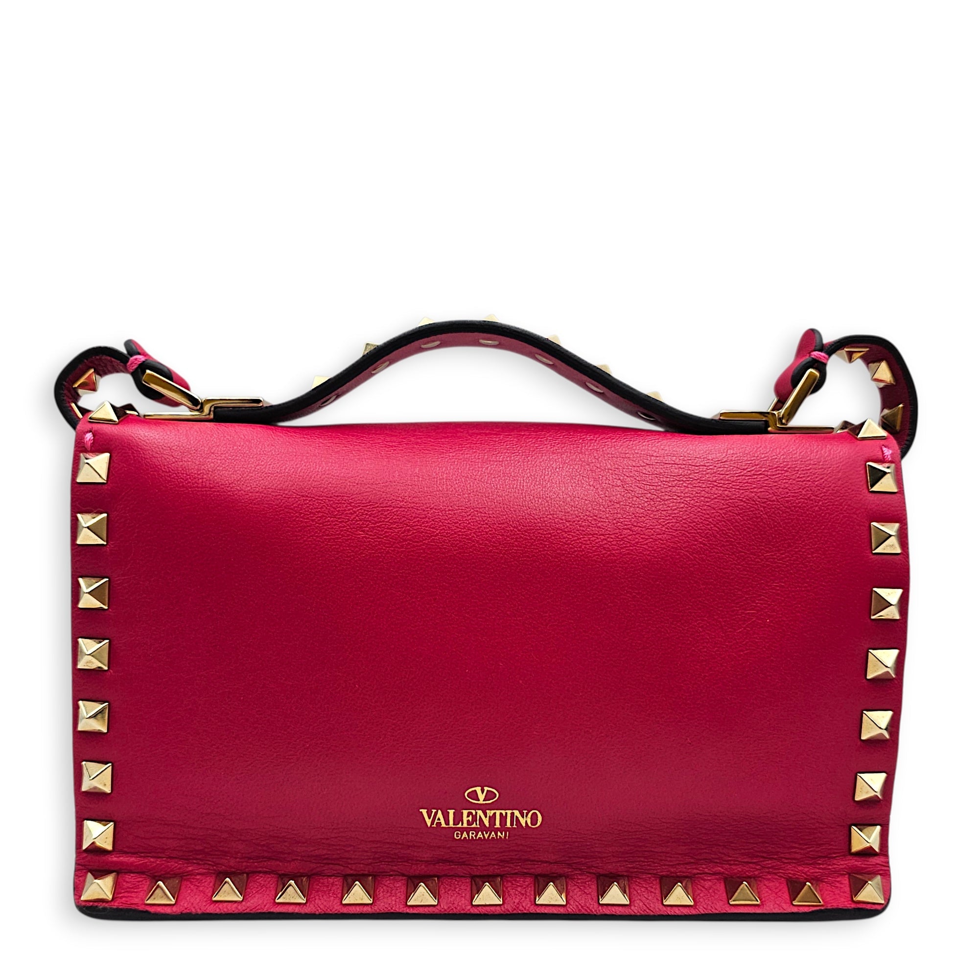 Garavani Small Rockstud Flap Small Hot Pink Crossbody Bag in Calfskin Gold hardware CL2601-18502 2