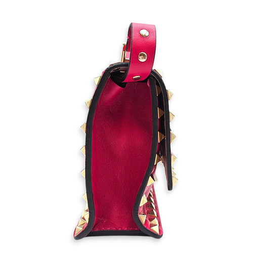 Garavani Small Rockstud Flap Small Hot Pink Crossbody Bag in Calfskin Gold hardware CL2601-18502 5