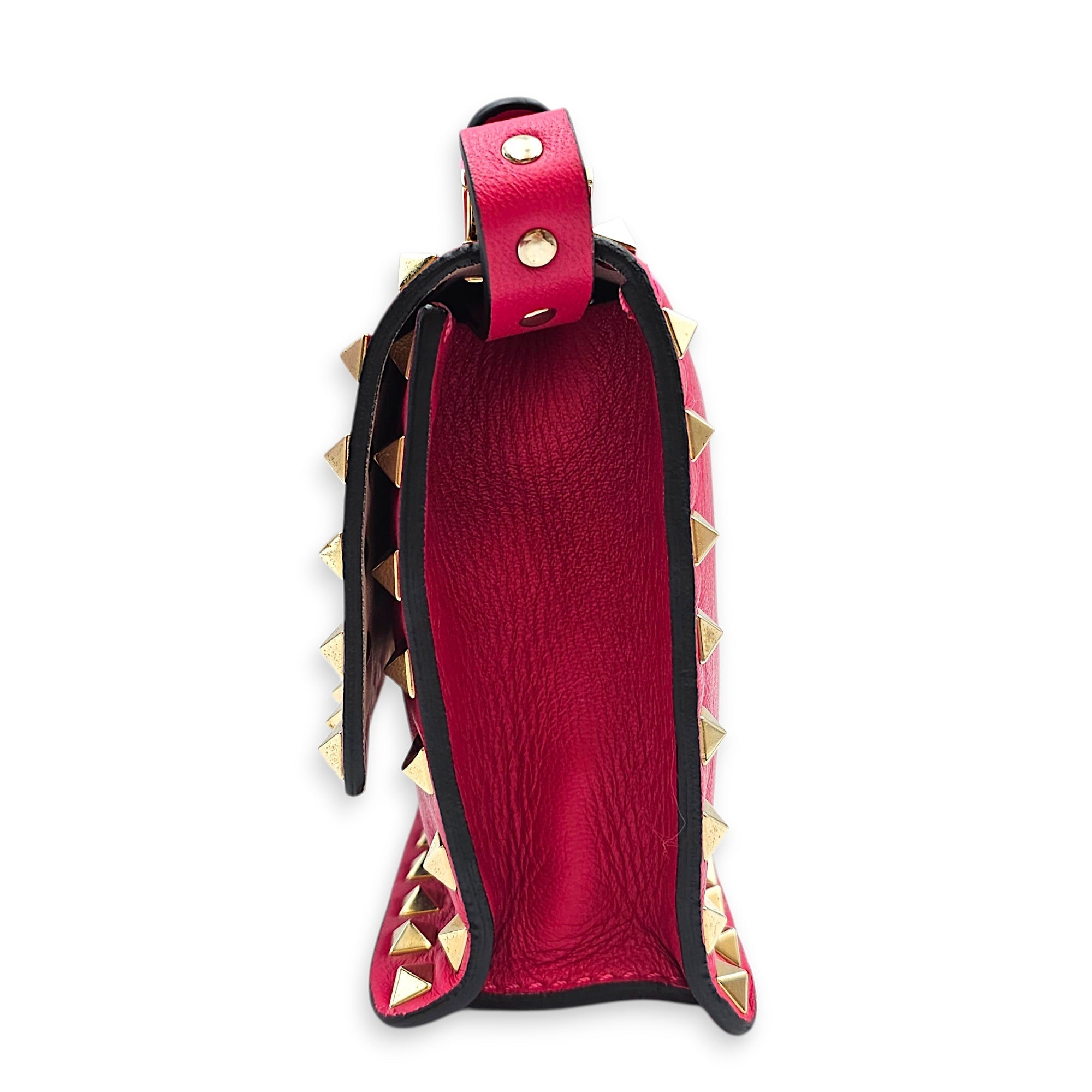 Garavani Small Rockstud Flap Small Hot Pink Crossbody Bag in Calfskin Gold hardware CL2601-18502 4