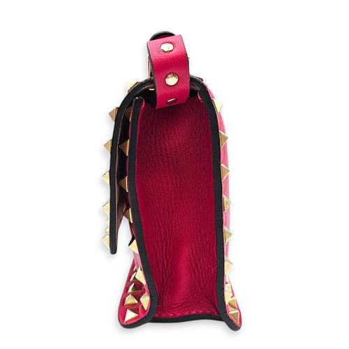 Garavani Small Rockstud Flap Small Hot Pink Crossbody Bag in Calfskin Gold hardware CL2601-18502 4