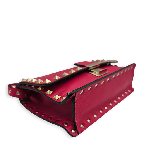 Garavani Small Rockstud Flap Small Hot Pink Crossbody Bag in Calfskin Gold hardware CL2601-18502 7