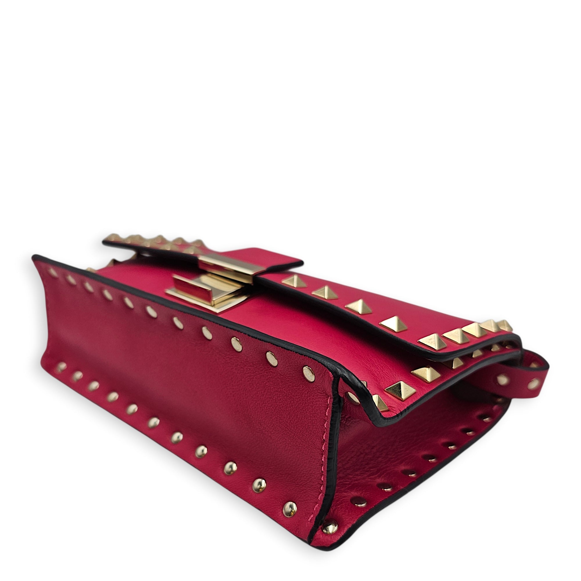 Garavani Small Rockstud Flap Small Hot Pink Crossbody Bag in Calfskin Gold hardware CL2601-18502 8
