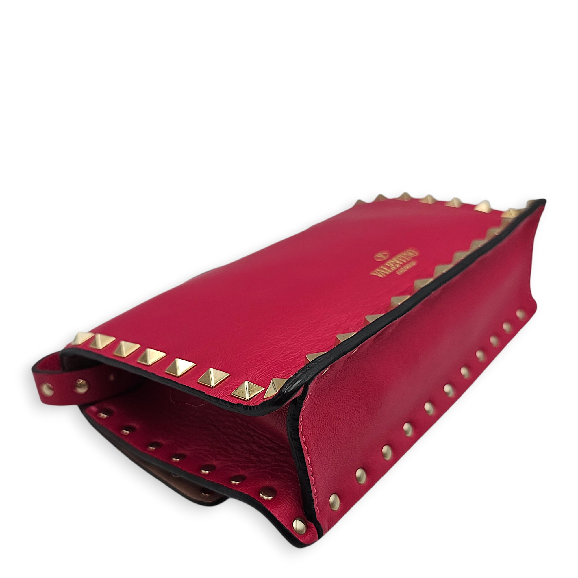 Garavani Small Rockstud Flap Small Hot Pink Crossbody Bag in Calfskin Gold hardware CL2601-18502 9