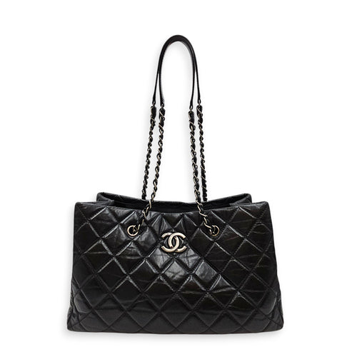 Quilted Leather Tote 35 Black Shoulder Bag in Caviar Leather Ruthenium hardware