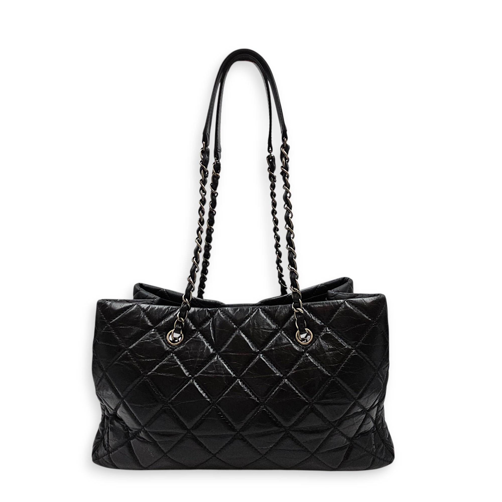 Quilted Leather Tote 35 Black Shoulder Bag in Caviar Leather Ruthenium hardware