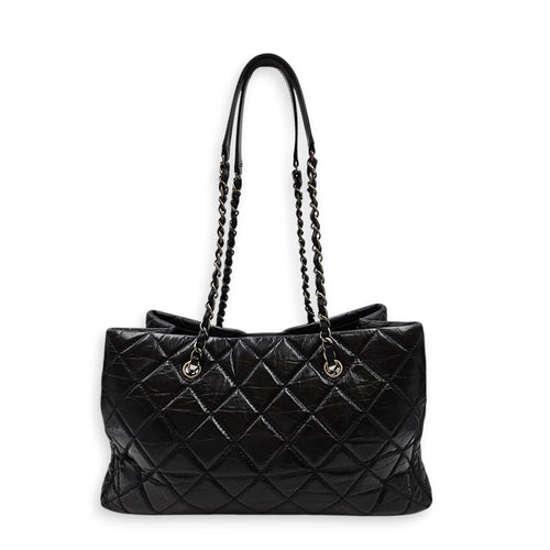 Quilted Leather Tote 35 Black Shoulder Bag in Caviar Leather Ruthenium hardware