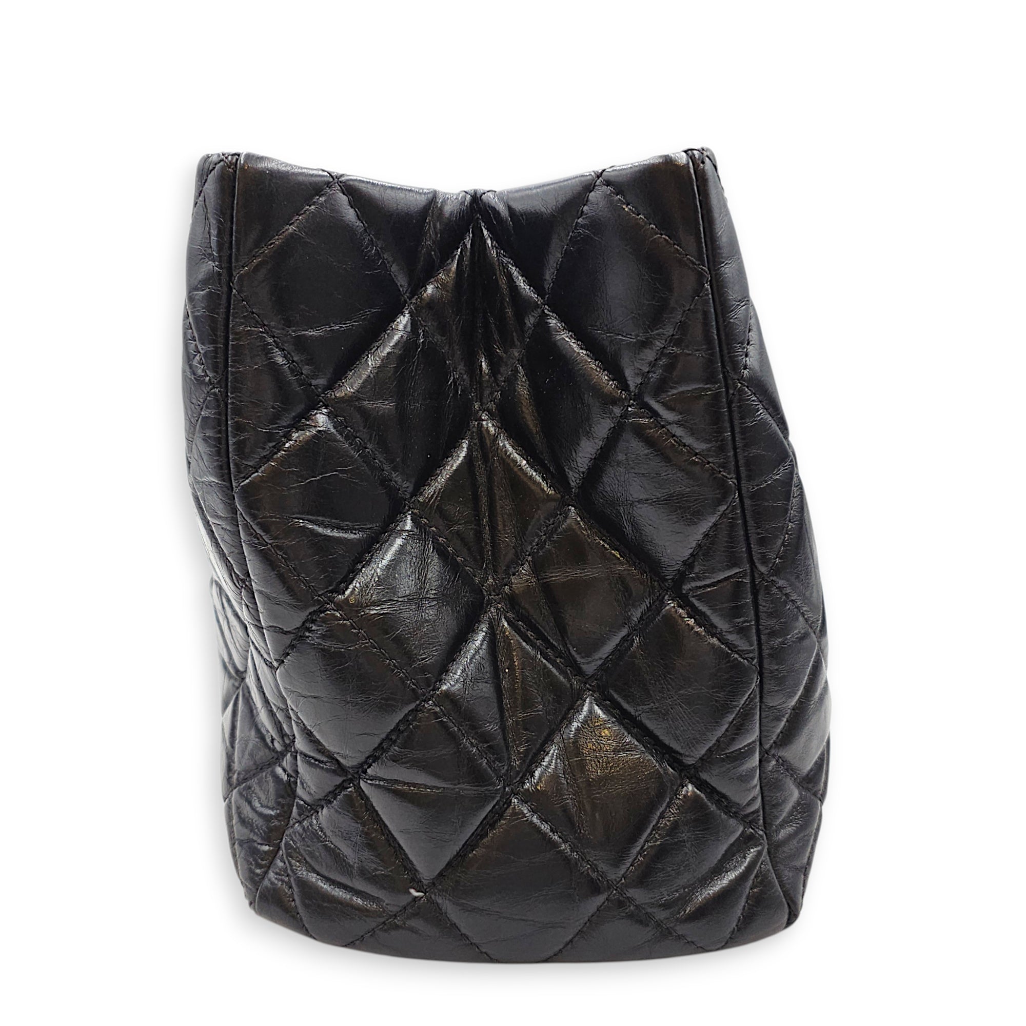 Quilted Leather Tote 35 Black Shoulder Bag in Caviar Leather Ruthenium hardware