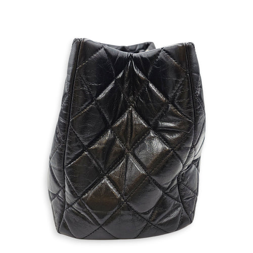 Quilted Leather Tote 35 Black Shoulder Bag in Caviar Leather Ruthenium hardware