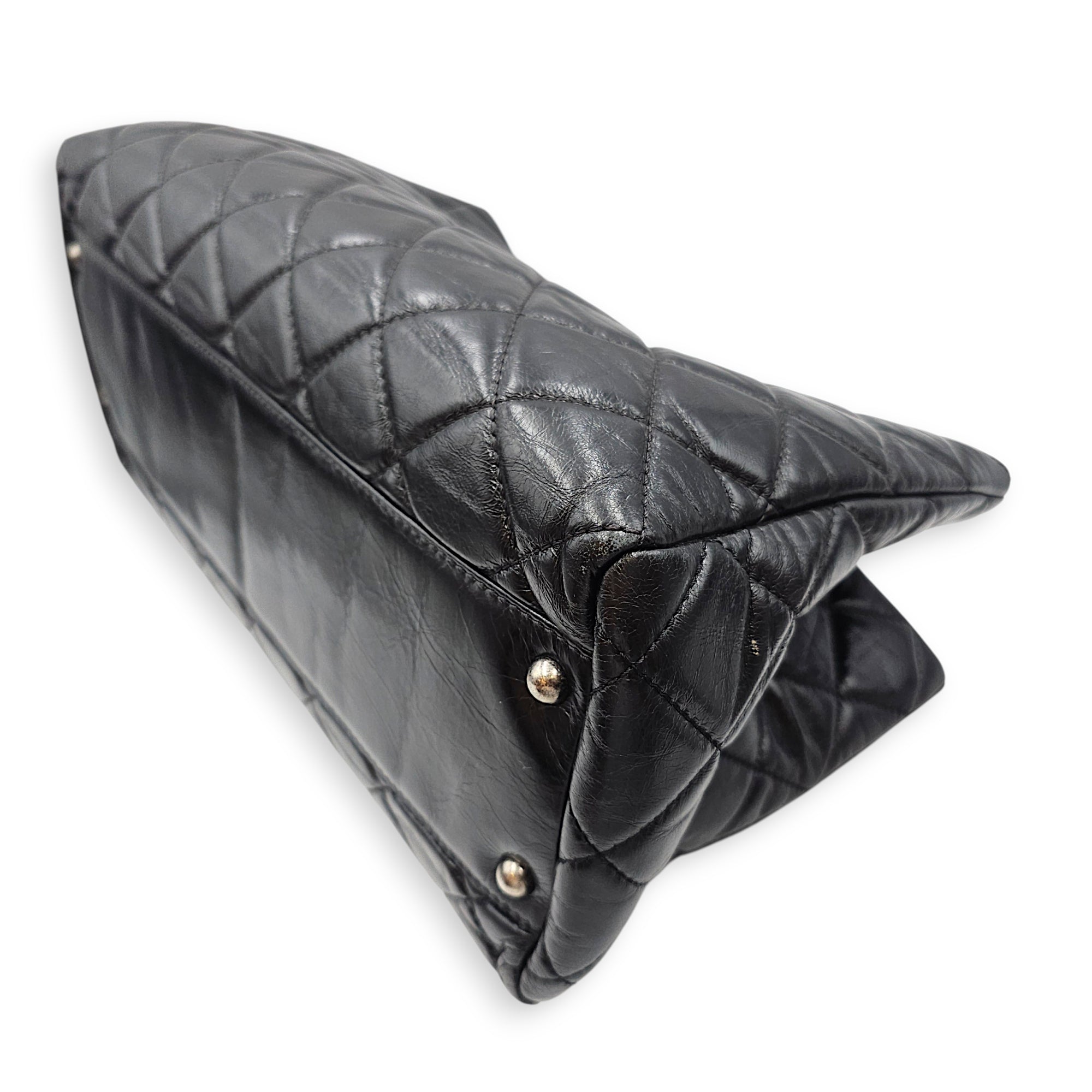 Quilted Leather Tote 35 Black Shoulder Bag in Caviar Leather Ruthenium hardware