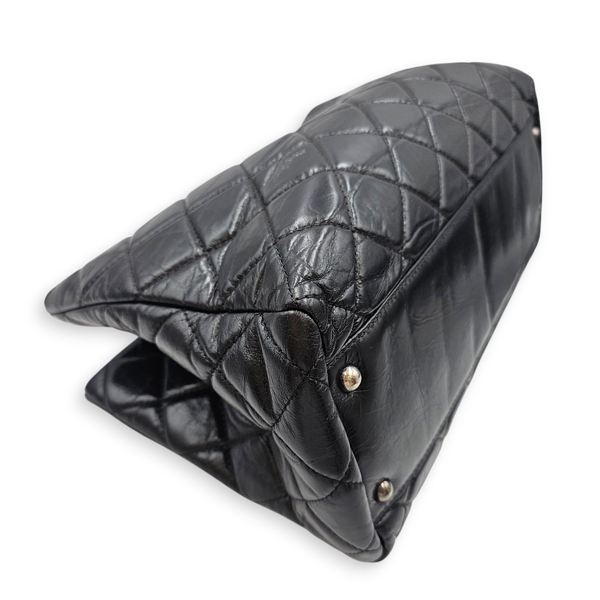 Quilted Leather Tote 35 Black Shoulder Bag in Caviar Leather Ruthenium hardware