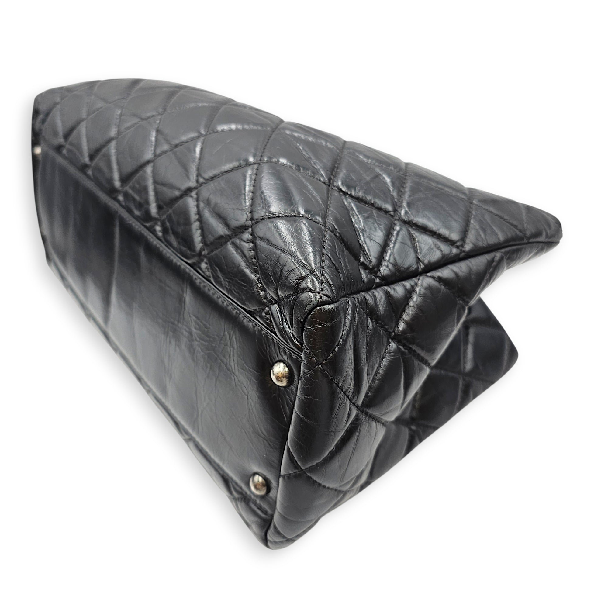 Quilted Leather Tote 35 Black Shoulder Bag in Caviar Leather Ruthenium hardware