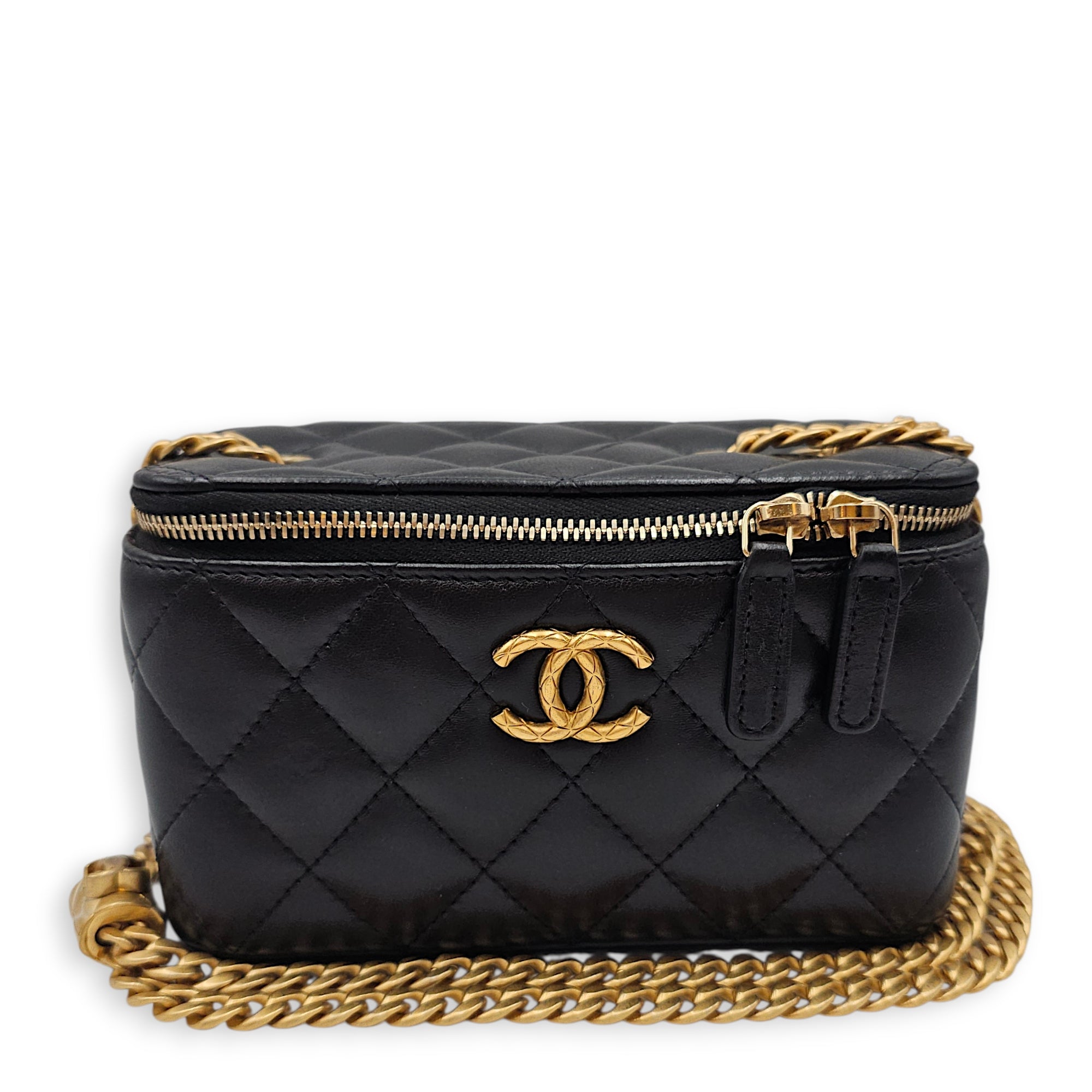 Vanity Case  with Adjustable Chain Black Crossbody Bag in Lambskin Gold hardware CL2601-18509 10