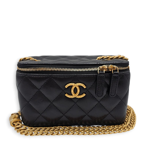 Vanity Case  with Adjustable Chain Black Crossbody Bag in Lambskin Gold hardware CL2601-18509 10