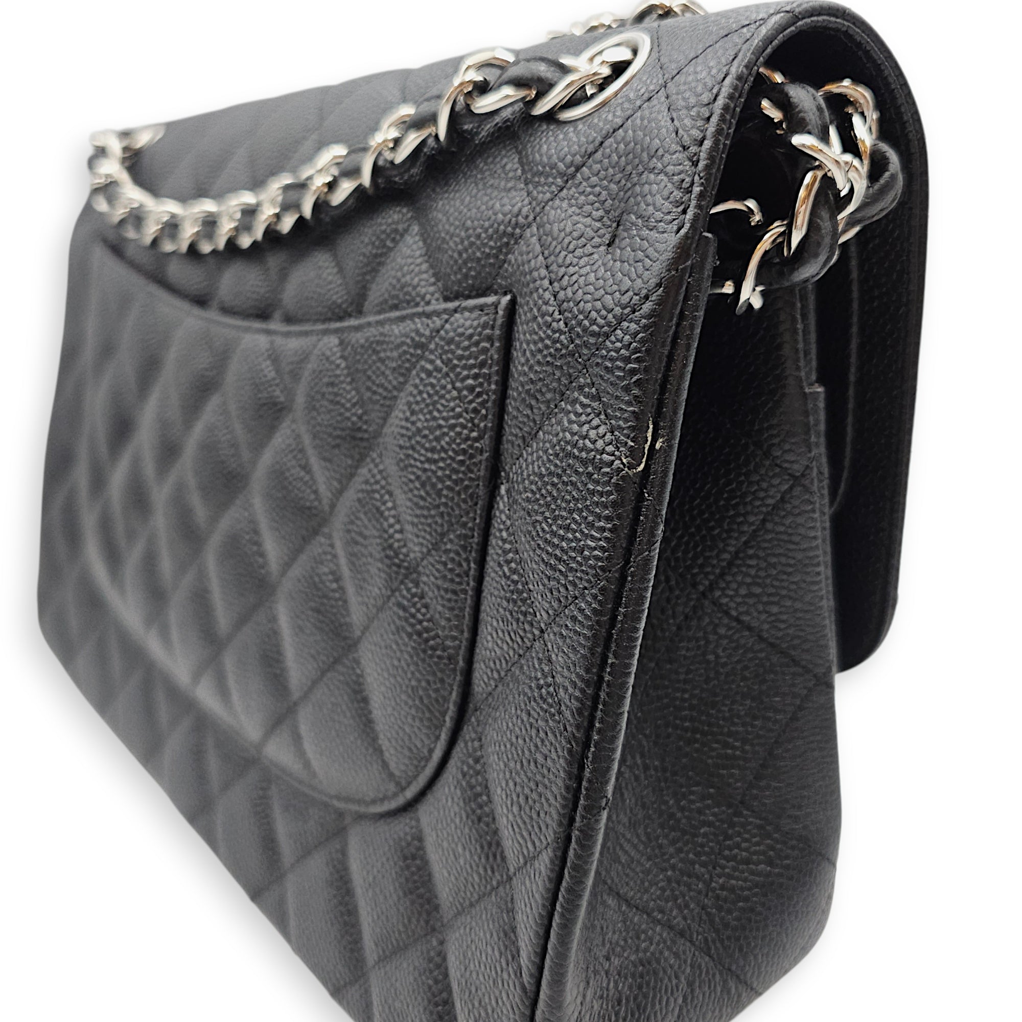 Quilted Jumbo Classic Flap 30 Black Shoulder Bag in Caviar Leather Silver hardware CL2601-18511 11