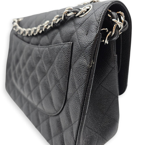 Quilted Jumbo Classic Flap 30 Black Shoulder Bag in Caviar Leather Silver hardware CL2601-18511 11