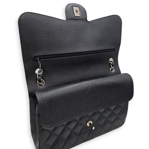 Quilted Jumbo Classic Flap 30 Black Shoulder Bag in Caviar Leather Silver hardware CL2601-18511 12