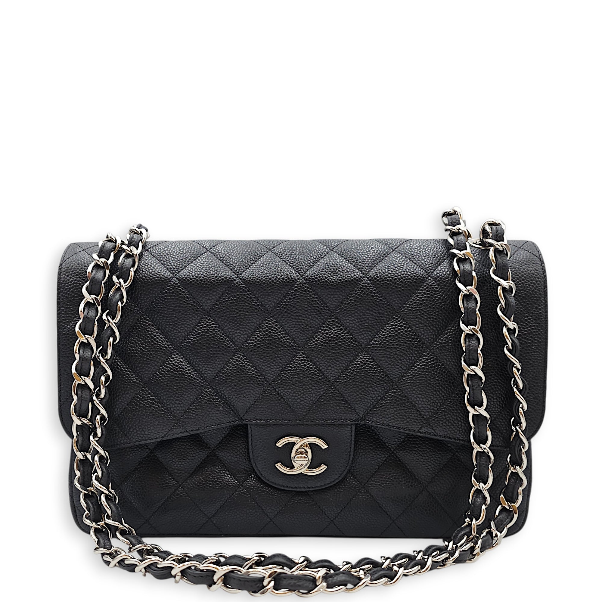 Quilted Jumbo Classic Flap 30 Black Shoulder Bag in Caviar Leather Silver hardware CL2601-18511 3
