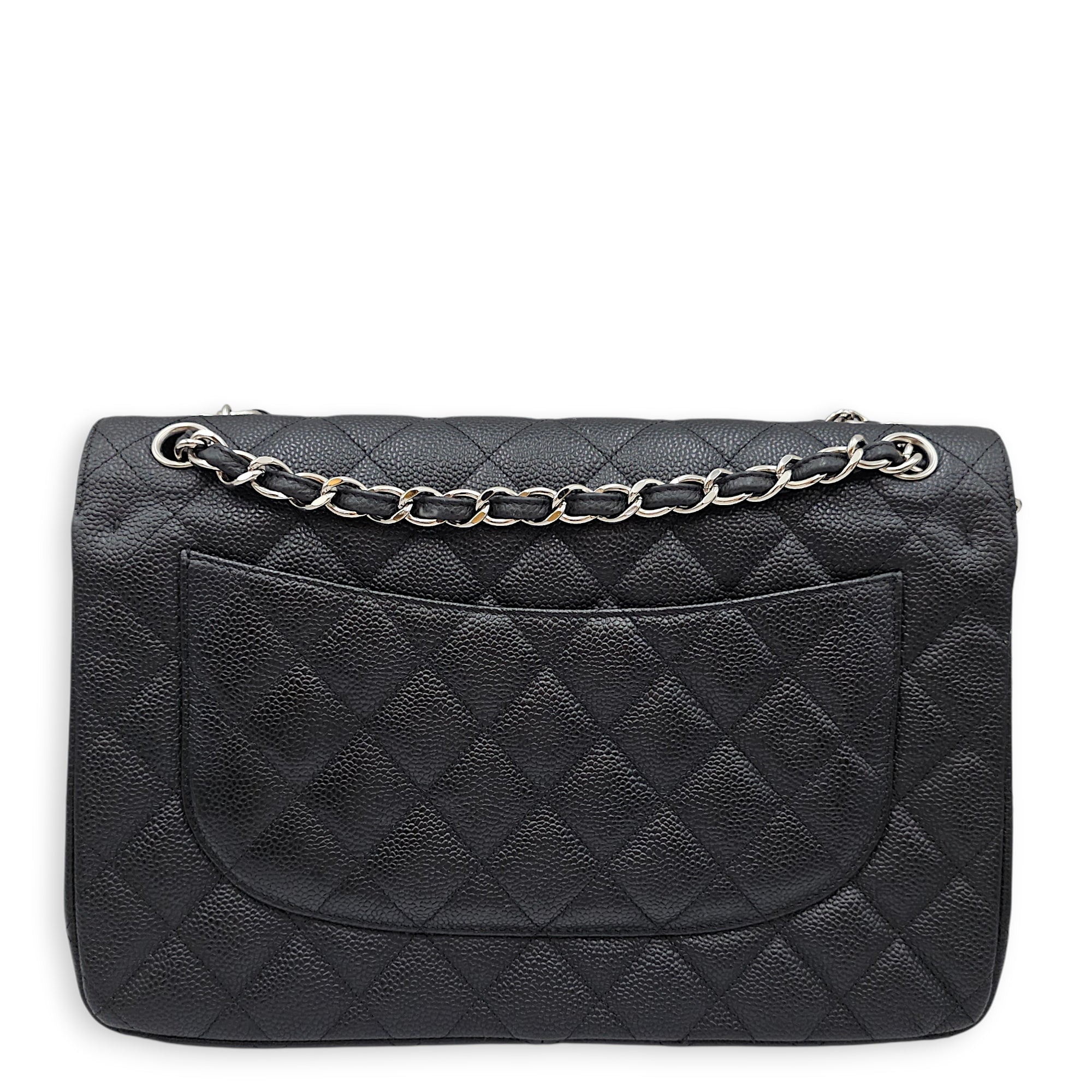 Quilted Jumbo Classic Flap 30 Black Shoulder Bag in Caviar Leather Silver hardware CL2601-18511 2