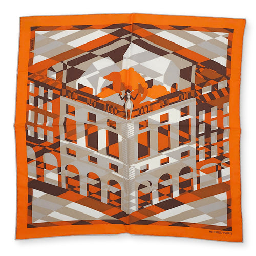 Faubourg en Perspective pocket square 45 Citrouille/basalte/Blanc Others