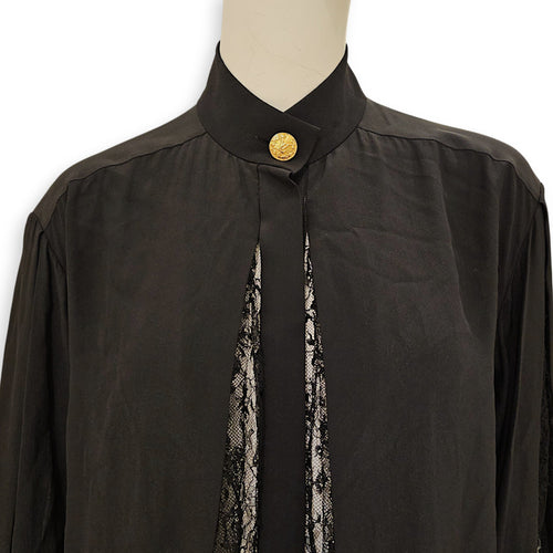 LV Button Down Shirt with Mandarin Collar and Lace Detailing 38 Black Ready-To-Wear in Silk Gold hardware CL2601-18538 2