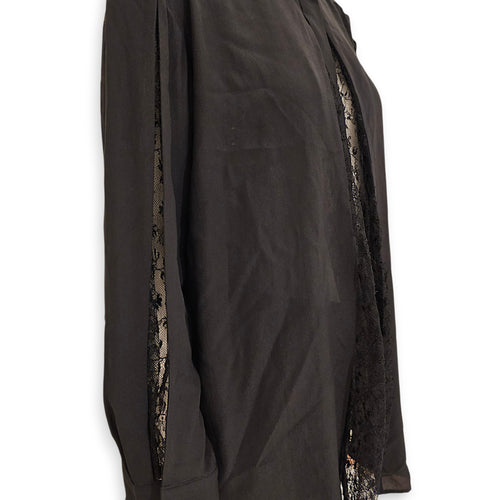 LV Button Down Shirt with Mandarin Collar and Lace Detailing Size 38 Black Ready-To-Wear in Silk Gold hardware