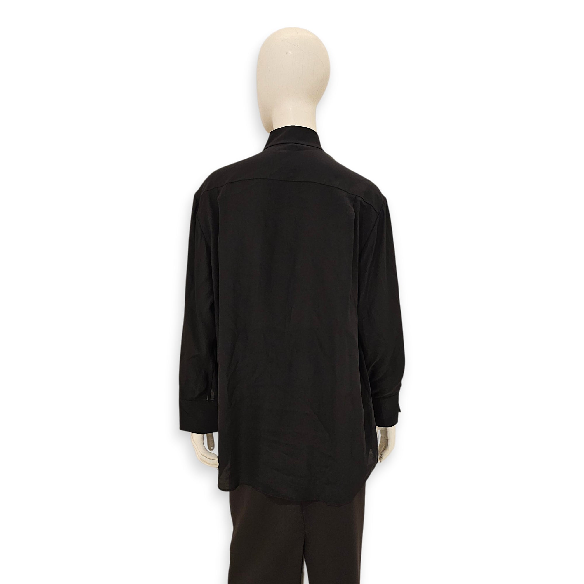 LV Button Down Shirt with Mandarin Collar and Lace Detailing Size 38 Black Ready-To-Wear in Silk Gold hardware
