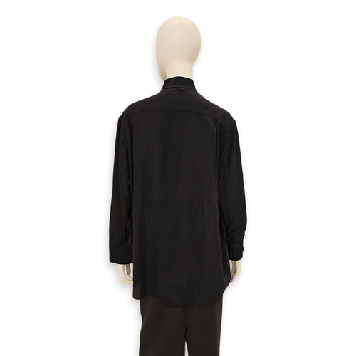 LV Button Down Shirt with Mandarin Collar and Lace Detailing Size 38 Black Ready-To-Wear in Silk Gold hardware